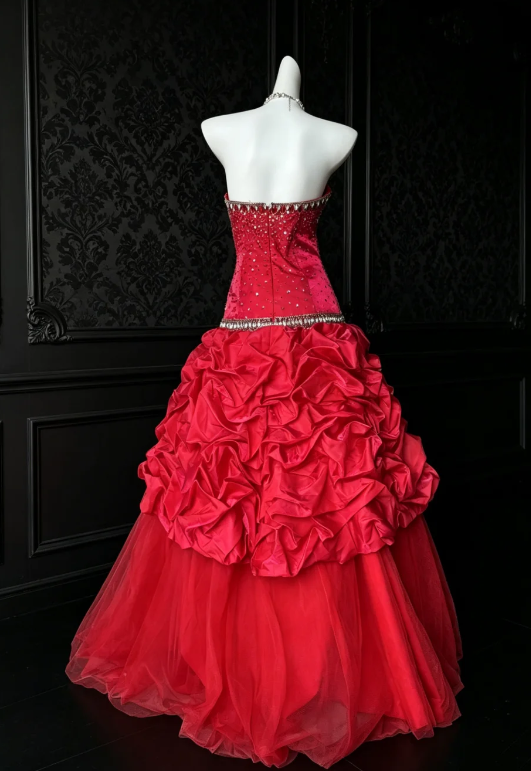 Gorgeous Red Prom Dress Sweetheart A-Line Satin Long Evening Dress DP06403