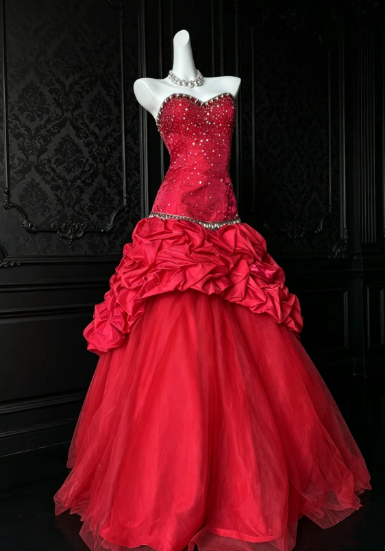 Gorgeous Red Prom Dress Sweetheart A-Line Satin Long Evening Dress DP06403