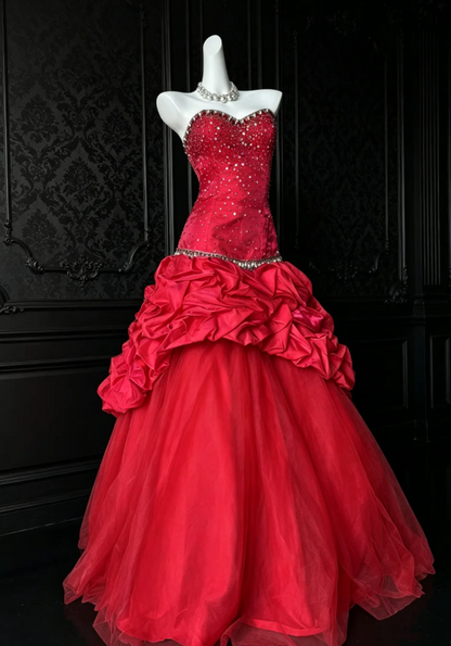 Gorgeous Red Prom Dress Sweetheart A-Line Satin Long Evening Dress DP06403