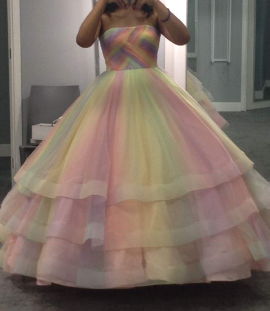 Gorgeous Colorful Prom Dress Strapless A-Line  Tulle Long Evening Dress DP06405