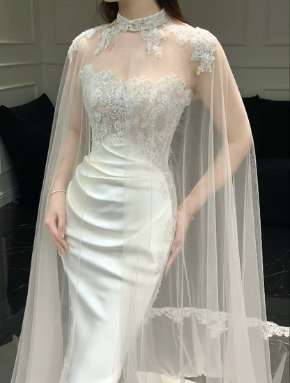 Simple Strapless Mermaid Wedding Dress Satin Applique Bridal Dress White Sleeveless Bridal Gown DP06409