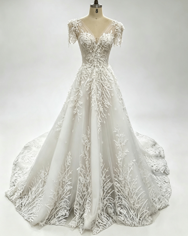 Simple V-neck A-Line Wedding Dress Tulle Bridal Dress White Sleeveless Bridal Gown DP06414