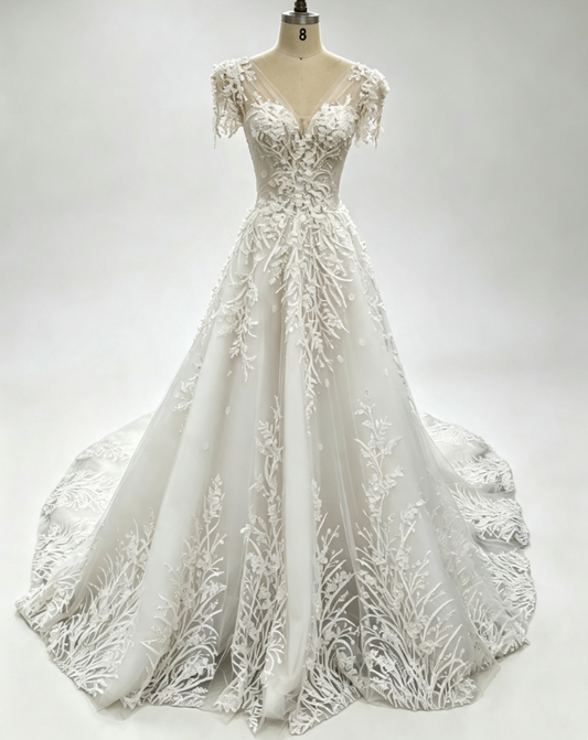 Simple V-neck A-Line Wedding Dress Tulle Bridal Dress White Sleeveless Bridal Gown DP06414