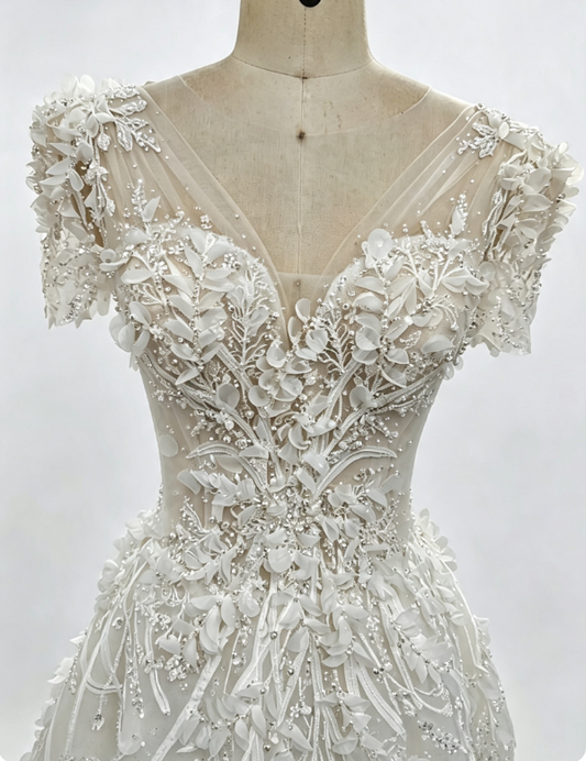 Simple V-neck A-Line Wedding Dress Tulle Bridal Dress White Sleeveless Bridal Gown DP06414