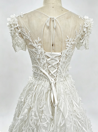 Simple V-neck A-Line Wedding Dress Tulle Bridal Dress White Sleeveless Bridal Gown DP06414