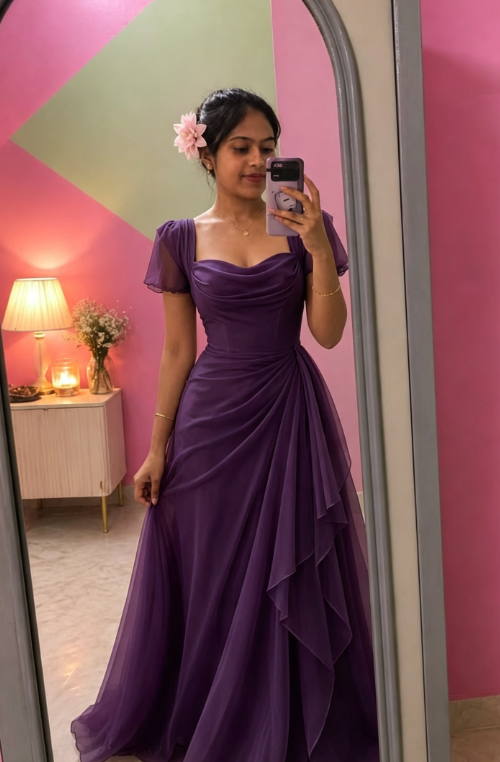 Chic Purple Prom Dress Chiffon Sheath Long Evening Dress DP06417