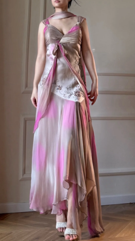 Chic Pink Prom Dress Chiffon Sheath Straps Long Evening Dress DP06420