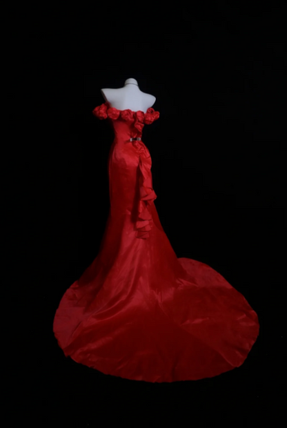 Chic Red Prom Dress Satin Sheath  Long Evening Dress DP06422