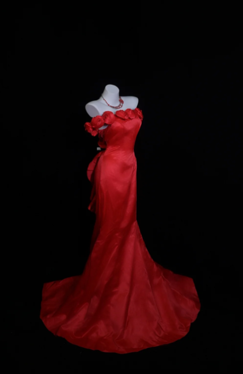 Chic Red Prom Dress Satin Sheath  Long Evening Dress DP06422
