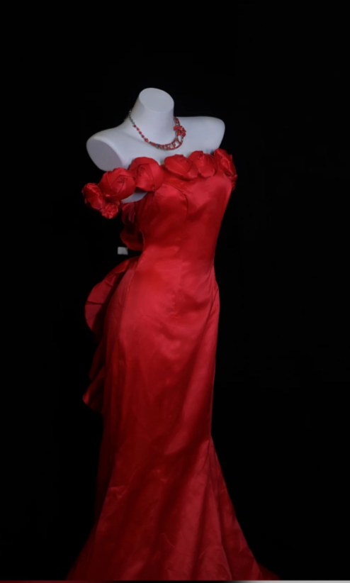 Chic Red Prom Dress Satin Sheath  Long Evening Dress DP06422