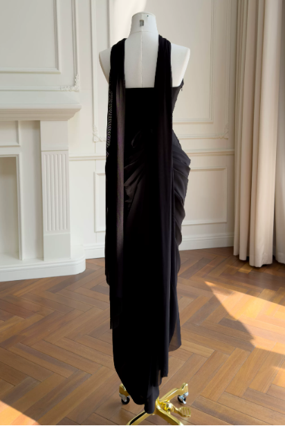 Chic Black Prom Dress Strapless Sheath Chiffon Long Evening Dress DP06431