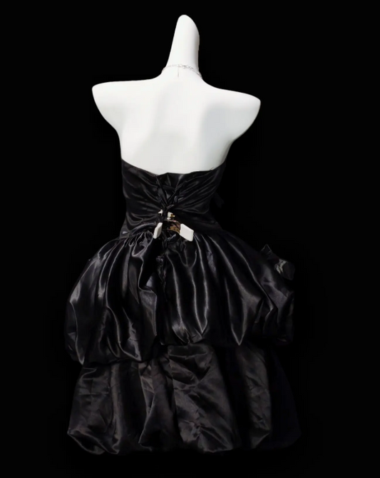 Chic Black Birthday Dress Strapless A-Line Hoco Dress Satin Dress for Party DP06444