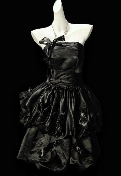 Chic Black Birthday Dress Strapless A-Line Hoco Dress Satin Dress for Party DP06444