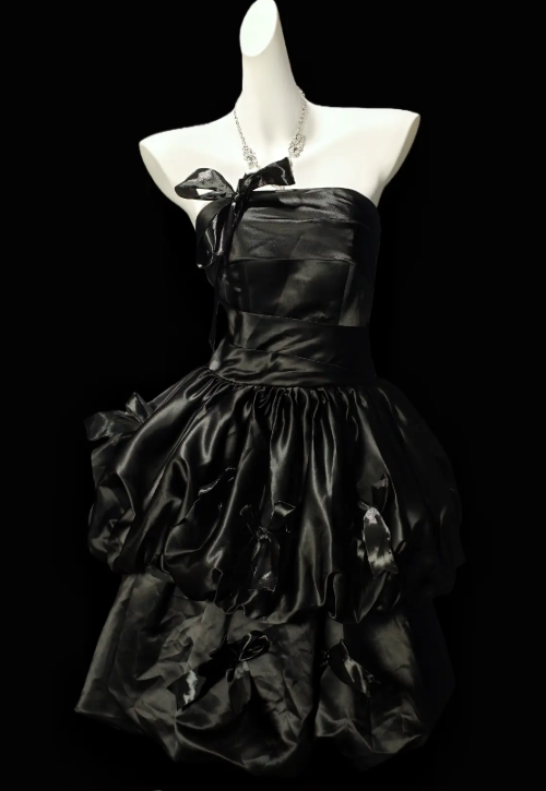 Chic Black Birthday Dress Strapless A-Line Hoco Dress Satin Dress for Party DP06444
