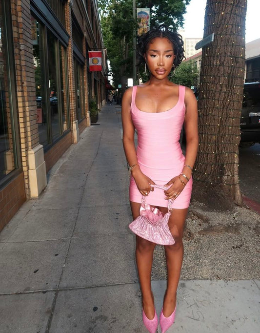 Chic Pink Birthday Dress Straps Sheath Hoco Dress Satin Dress for Party DP06451