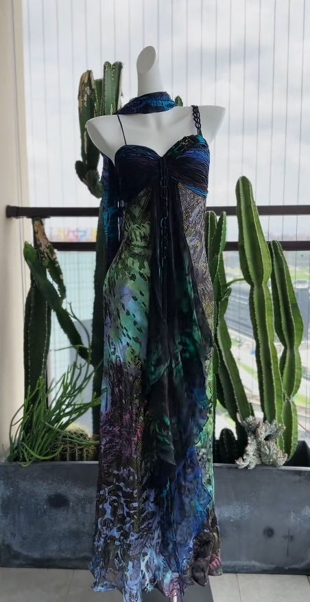 Elegant Leopard Prom Dress Straps Sheath Chiffon Long Evening Dress DP06458