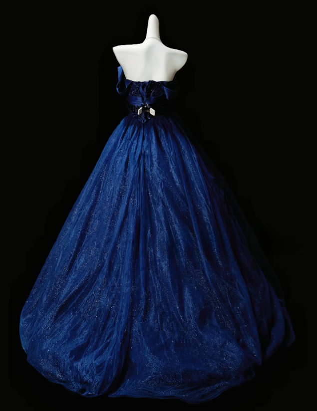 Elegant Navy Blue Prom Dress Straps A-Line Tulle Long Evening Dress DP06459