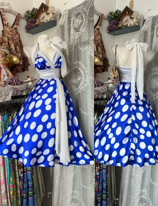 Pretty Blue Short Homecoming Dress Halter A-Line Birthday Dress Satin Party Dress DP06471