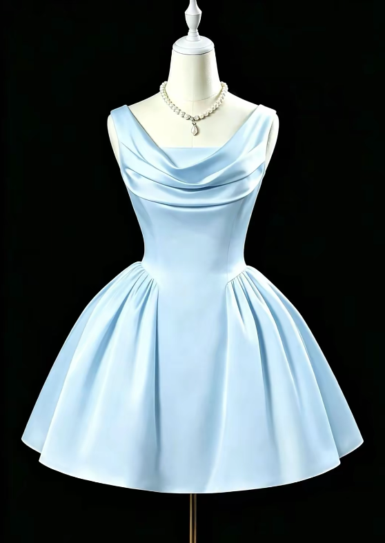 Pretty Blue Short Homecoming Dress Straps A-Line Birthday Dress Satin Party Dress DP06472