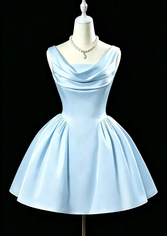 Pretty Blue Short Homecoming Dress Straps A-Line Birthday Dress Satin Party Dress DP06472