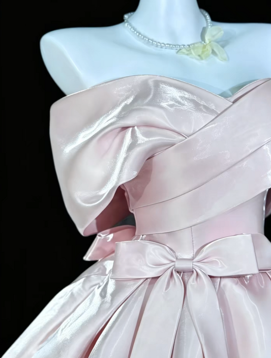 Pretty Pink Short Homecoming Dress Straps A-Line Birthday Dress Satin Party Dress DP06476