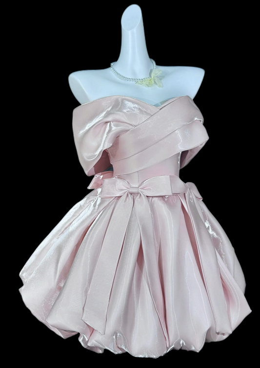 Pretty Pink Short Homecoming Dress Straps A-Line Birthday Dress Satin Party Dress DP06476