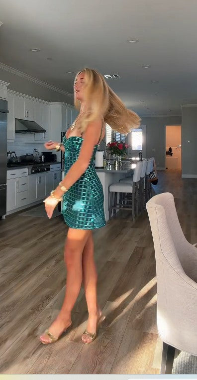 Pretty Peacock Green Short Homecoming Dress Straps Sheath Birthday Dress Chiffon Mirrow Party Dress DP06477