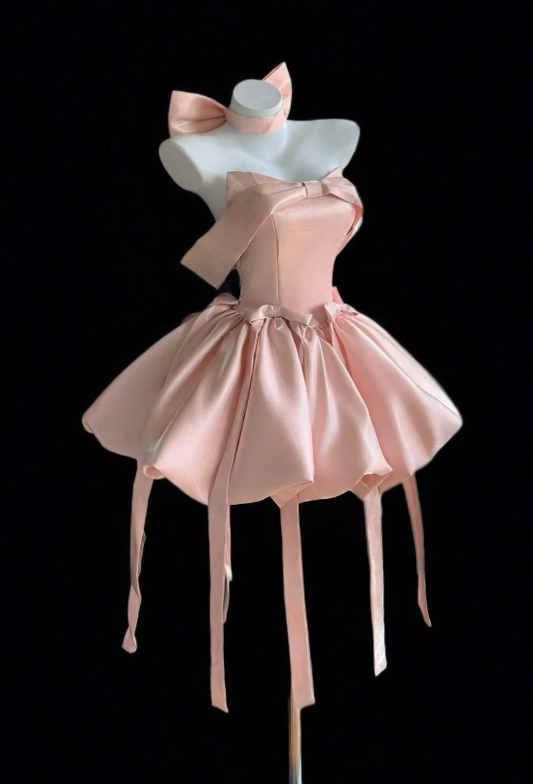 Pretty Blush Pink Short Homecoming Dress Off-shoulder A-line Birthday Dress Satin Party Dress DP06480