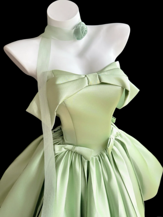 Pretty Green Short Homecoming Dress Off-shoulder A-line Birthday Dress Satin Party Dress DP06482