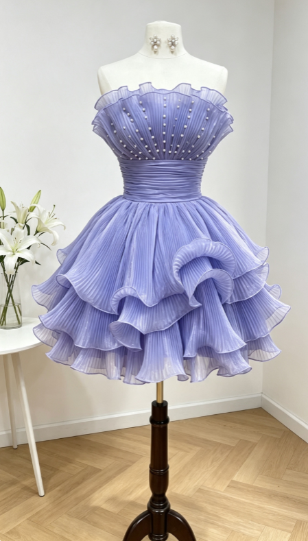 Pretty Lavender Short Homecoming Dress Strapless A-Line Birthday Dress Tulle Party Dress DP06490