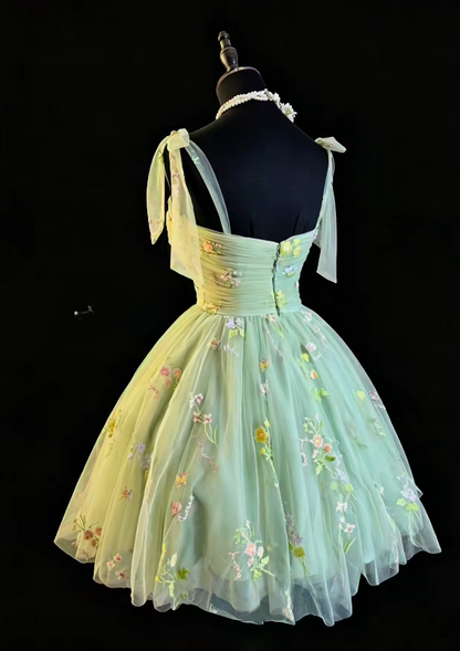 Sexy Green Hoco Dress Straps Tulle Birthday Dress A-Line Dress for Party DP06535