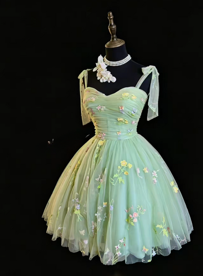 Sexy Green Hoco Dress Straps Tulle Birthday Dress A-Line Dress for Party DP06535