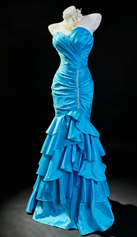 Chic Blue Prom Dress Sweetheart Mermaid Satin Long Evening Dress DP06536