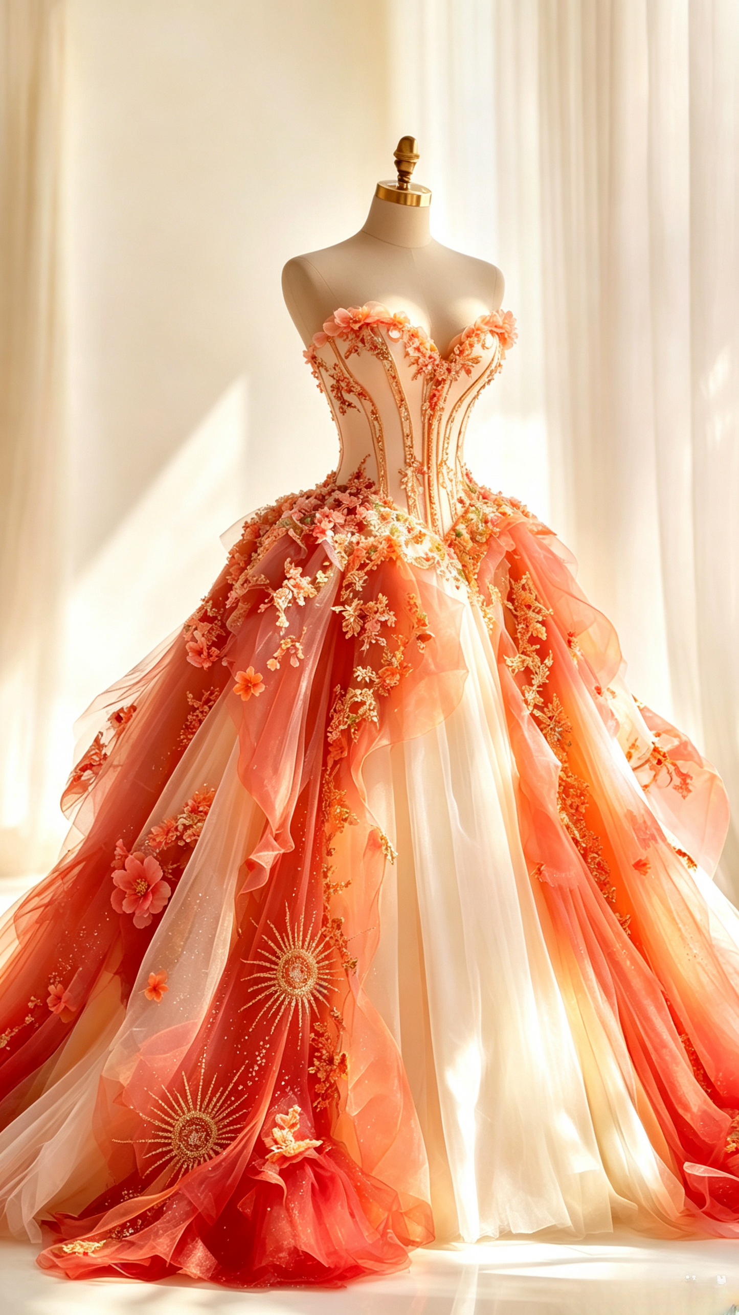 Chic Orange Prom Dress Sweetheart A-Line Tulle Applique Long Evening Dress DP06540