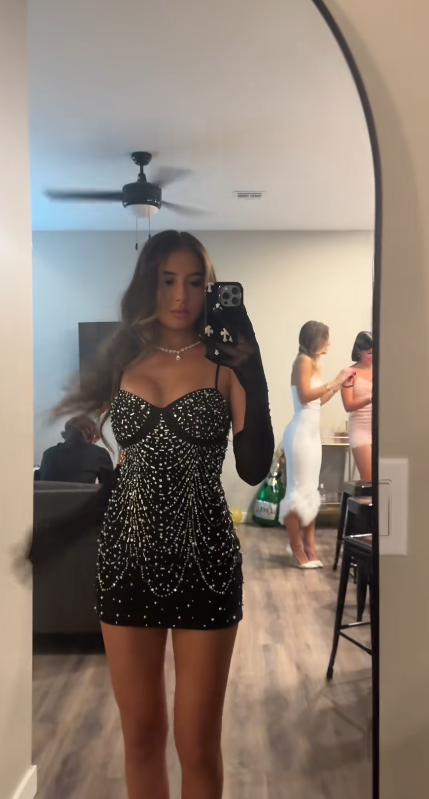 Sexy Black Short Homecoming Dress Straps A-Line Satin Sequins Birthday Dress DP06570