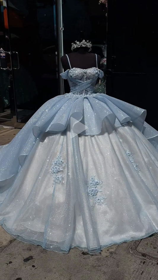 Fairy Ball Gown Tulle Quinceanera Dress Blue Sweet 16 Dress DP06596
