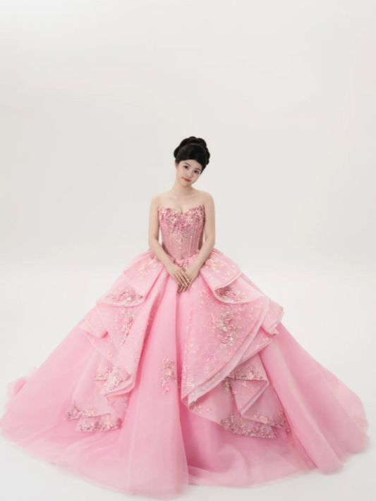 Fairy Ball Gown Tulle Quinceanera Dress Pink Sweet 16 Dress DP06597
