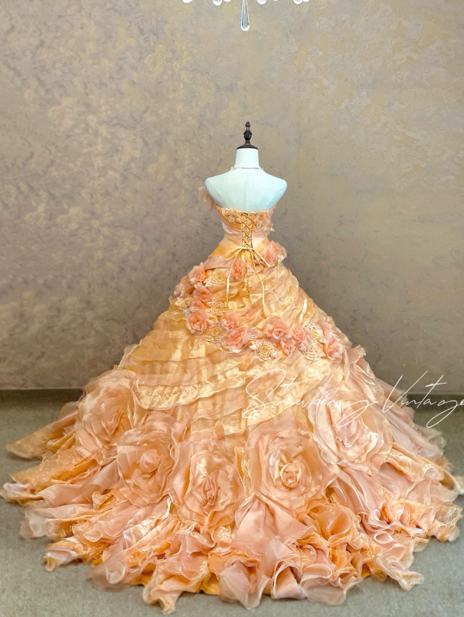 Fairy Ball Gown Tulle Quinceanera Dress Orange Sweet 16 Dress DP06598