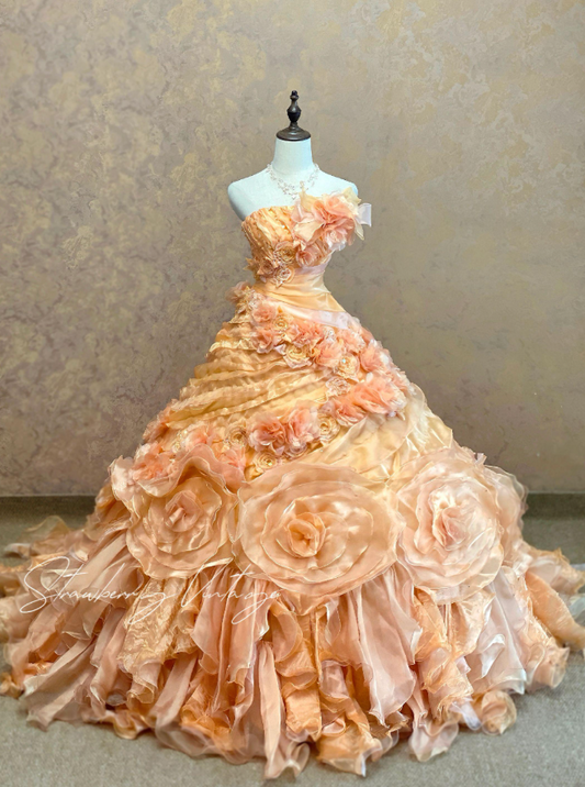 Fairy Ball Gown Tulle Quinceanera Dress Orange Sweet 16 Dress DP06598