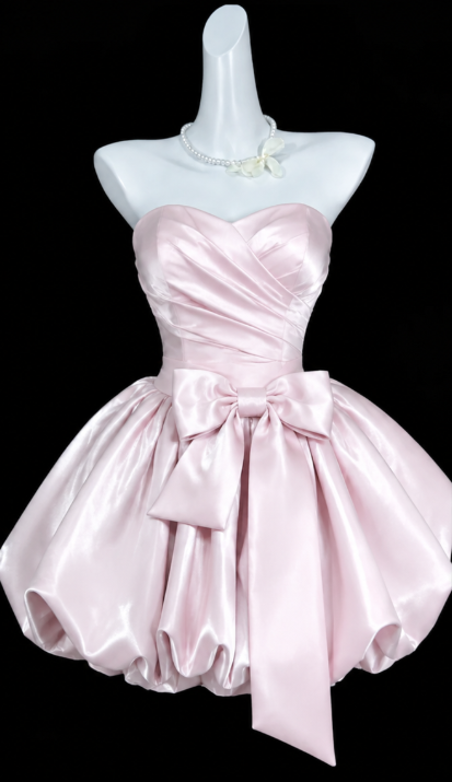 Chic Pink Short Homecoming Dress A-Line Satin Birthday Dress DP06606