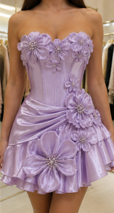 Chic Purple Short Homecoming Dress Sweetheart A-Line Satin Birthday Dress DP06609
