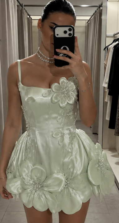 Chic Green Short Homecoming Dress Straps A-Line Satin Birthday Dress DP06612