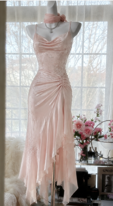 Chic Pink Short Party Dress Straps Sheath Chiffon Birthday Dress DP06613