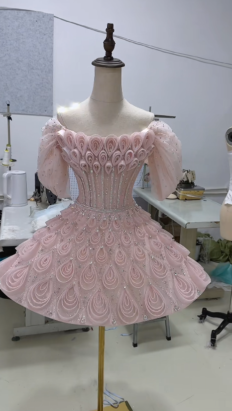 Chic Pink Short Homecoming Dress A-Line Tulle Birthday Dress DP06615