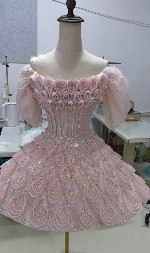 Chic Pink Short Homecoming Dress A-Line Tulle Birthday Dress DP06615