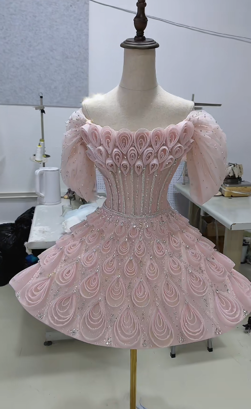 Chic Pink Short Homecoming Dress A-Line Tulle Birthday Dress DP06615