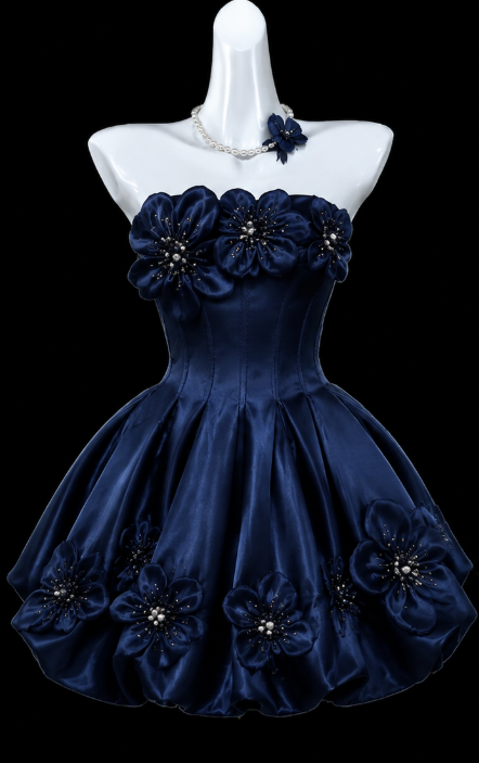 Chic Navy Blue Short Homecoming Dress A-line Satin Birthday Dress DP06620