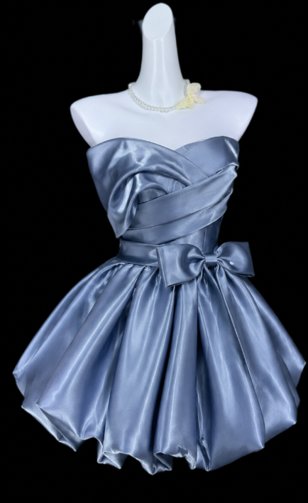Chic Blue Short Homecoming Dress A-Line Satin Birthday Dress DP06624