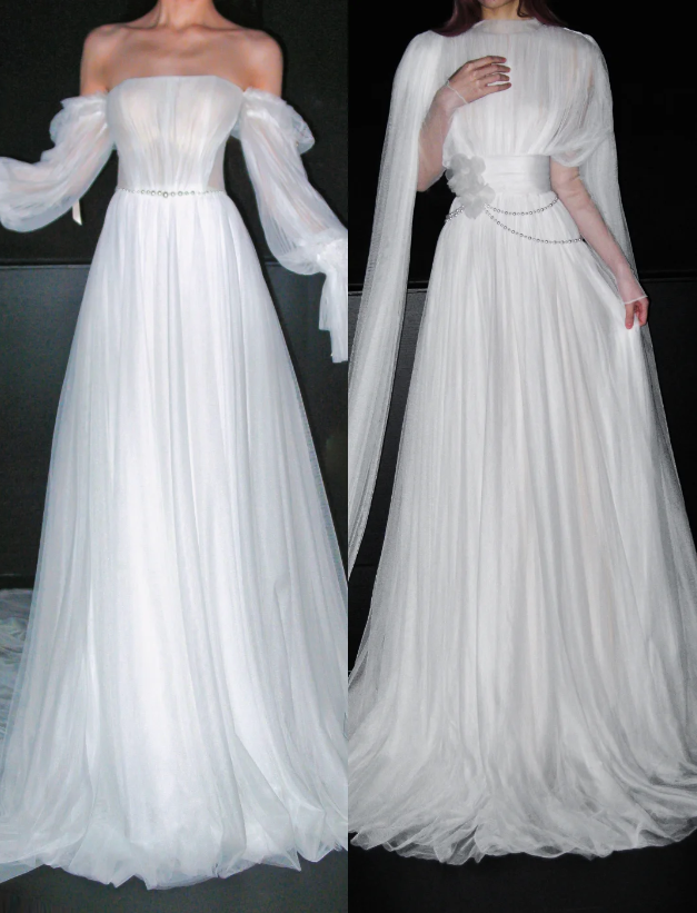 Chic White Sheath Tulle Wedding Dress for Bride DP06626