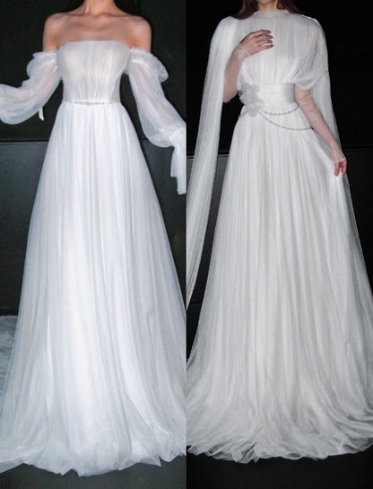 Chic White Sheath Tulle Wedding Dress for Bride DP06626
